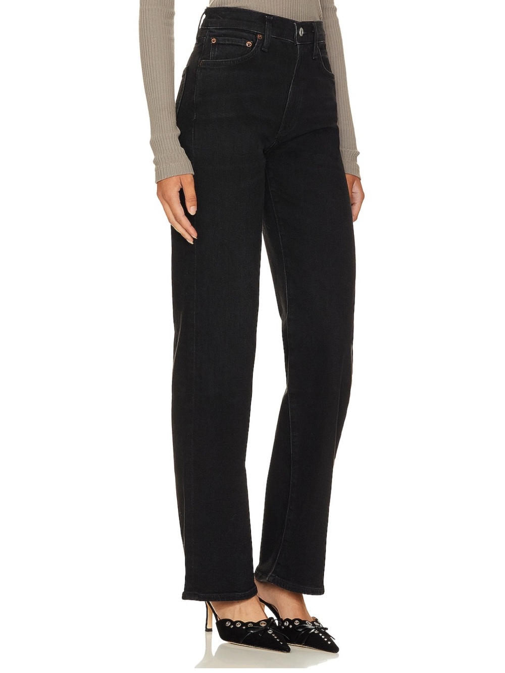 Harper Mid Rise Wide Straight Jeans in Hush